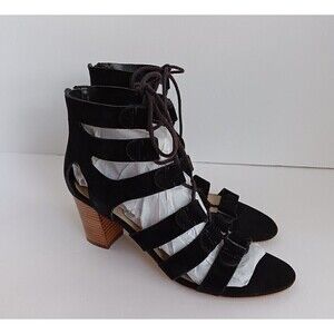 Marc Fisher Women's Black Suede Strappy Lace Up Block Heel Sandals Size 7.5